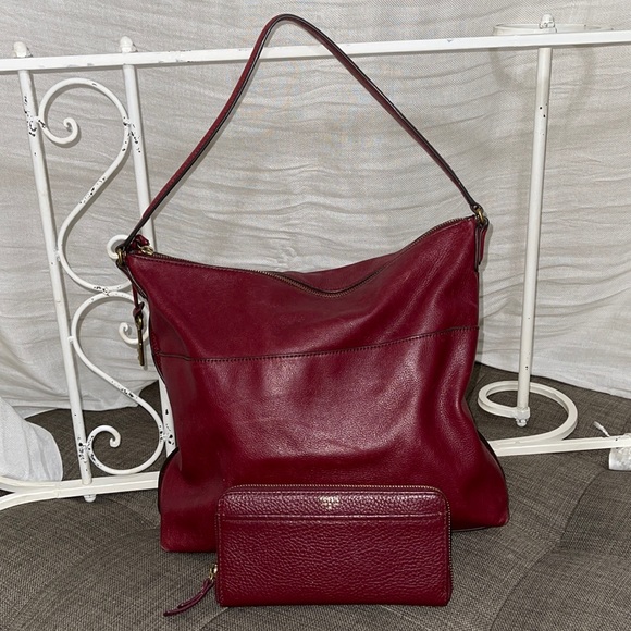 Fossil Handbags - Fossil red leather purse and leather wallet.